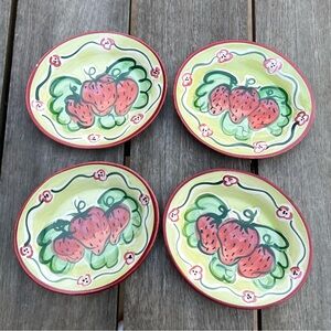 Fioriware Pottery Made in Zanesville Ohio Strawberry Dessert Plates Set of Four